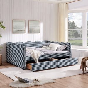 Gingham Daybed & USB Charging Port, Wave Shaped Design