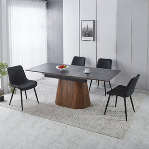 Extendable Dining Table With Cone Base - Brown / Black