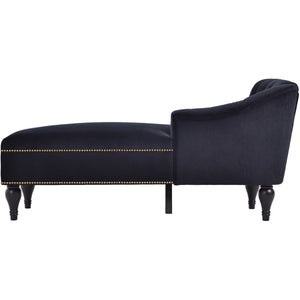 Velvet Chaise Lounge, Button Tufted Right Arm Facing Lounge Chair With Nailhead Trim For Living Room - Black
