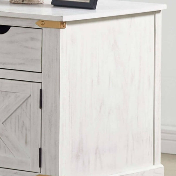 End Table With Storage Drawer And Shelves - Antique White / Gold