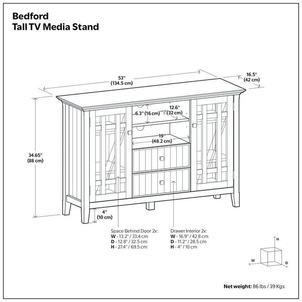 Bedford - Handcrafted Tall TV Media Stand