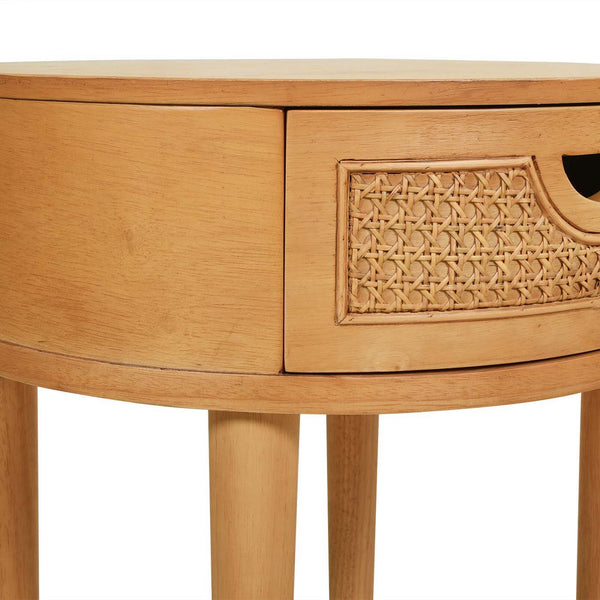 Cabana - Round Cane Storage Side Table - Natural Brown Oak