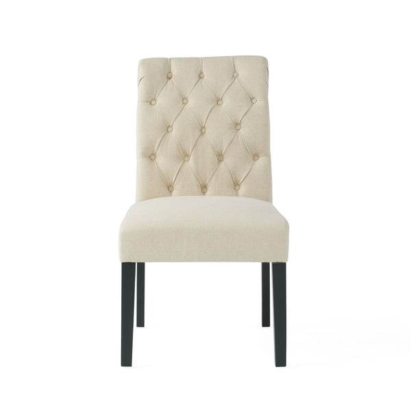Dining Rolltop Chairs (Set of 2), Upholstered Armless Chair With Wood Leg - Ivory