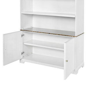 Tall Bookcase Storage Cabinet With 3 Open Shelves & Fluted Double Doors
