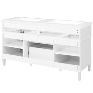 Bathroom Vanity With Double Sink, 3 Drawers, 2 Doors, Adjustable Shelves, Freestanding - White