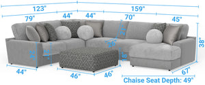 Canyon - 4 Piece Sectional With Cuddler Seat Cushions, Included Accent Pillows And Cocktail Ottoman (Right Side Facing Chaise) - Platinum