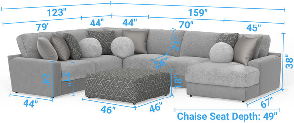 Canyon - 4 Piece Sectional With Cuddler Seat Cushions, Included Accent Pillows And Cocktail Ottoman (Right Side Facing Chaise) - Platinum