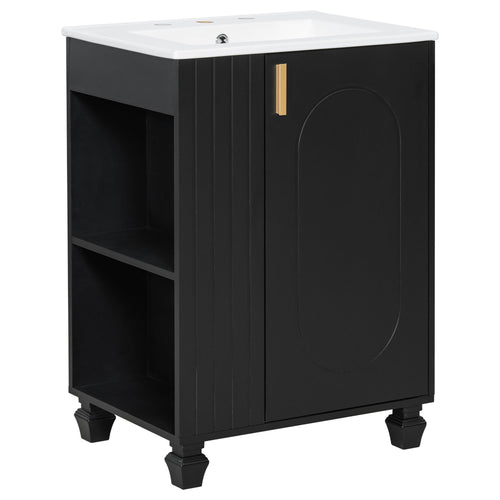 Classic Retro Bathroom Vanity With Sink, Door Shelf, Side Open Storage Frame