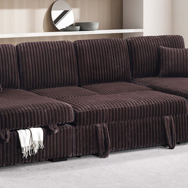 Convertible Sectional Upholstered Sleeper Sofa With Storage Chaise
