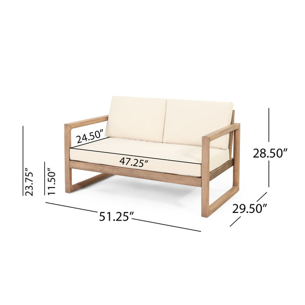 4 Pieces Acacia Wood Patio Furniture Set, Outdoor Furniture With Coffee Table, Patio Conversation Set Deep Seating With Soft Cushion, Porch Chairs For Backyard Porch Balcony - Brown Wash / Beige