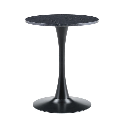 Round Dining Table With Faux Marble Top And Metal Pedestal +, 23.6" Diameter For Kitchen, Living Room, Small Spaces