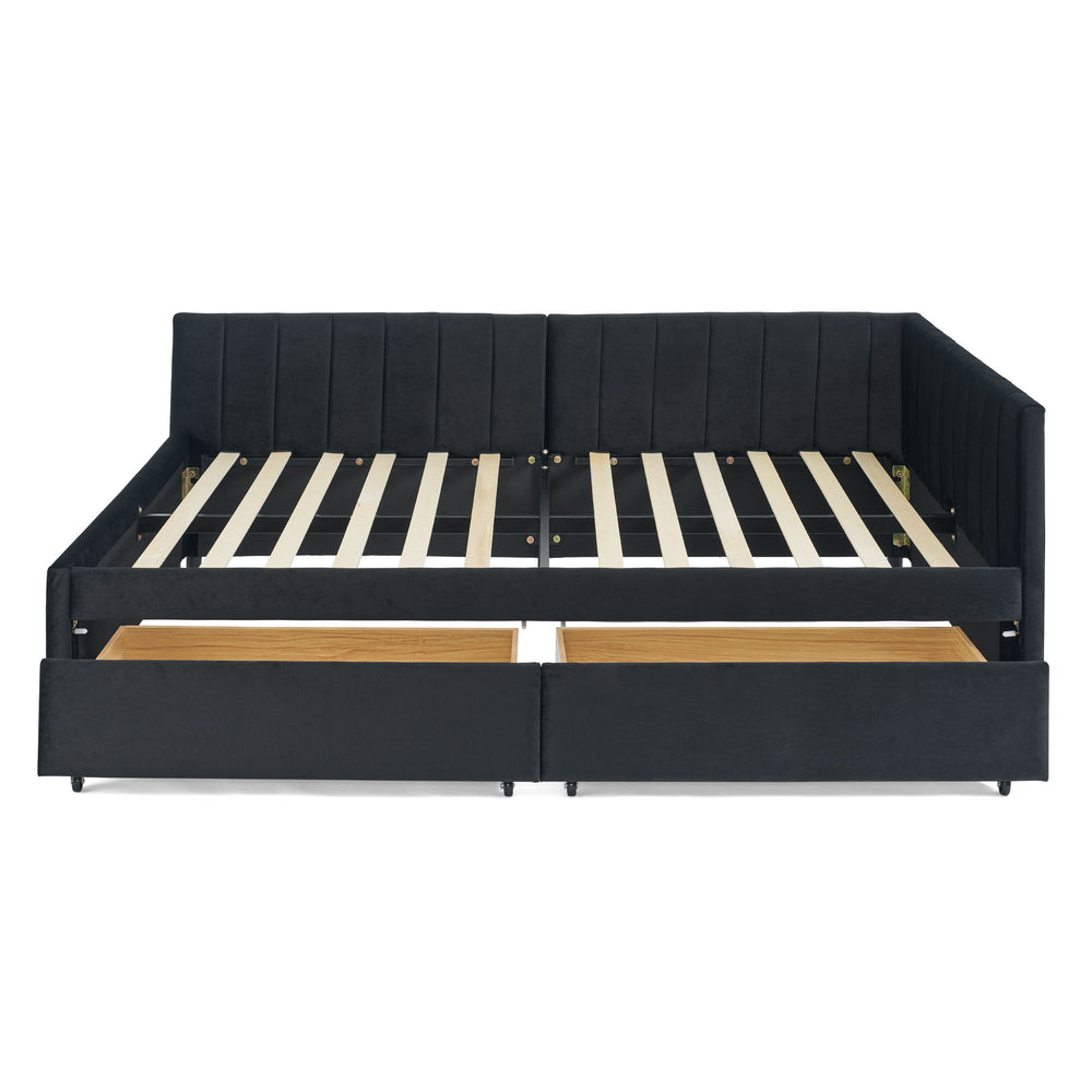 Upholstered Tufted Daybed Frame With Storage Drawers