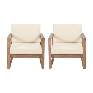 Outdoor Acacia Wood Patio Club Chair, Wood Patio Furniture, Waterproof Thick Cushion Deep Seating For Porch - Brown Wash / Beige