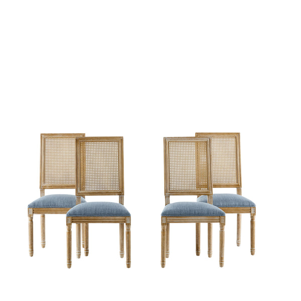 French Country Dining Chair With Rectangular Cane Backrest And Smooth Upholstered Seating