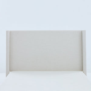 Shelton - Queen Upholstered Wingback Bed With 54" High Headboard - Ivory / Light Gray / Camel Oak