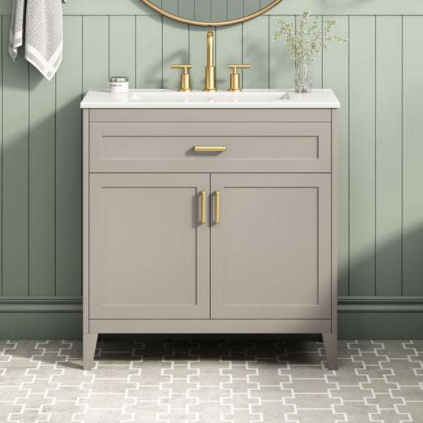 30" Bathroom Vanity With Sink Top, Soft Close Double Doors & Tip Out Drawer, Adjustable Interior Shelf, Door Mounted Organizers - Beige