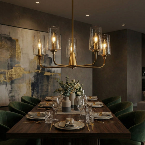 Dazzle - 5 Lights Chandelier With Clear Seeded Satin - Antique Brass / Clear / Gold