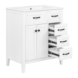 Bathroom Vanity With Sink, Freestanding Design, Soft Close Doors & Drawers - White