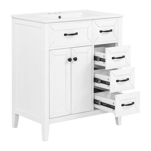 Bathroom Vanity With Sink, Freestanding Design, Soft Close Doors & Drawers - White