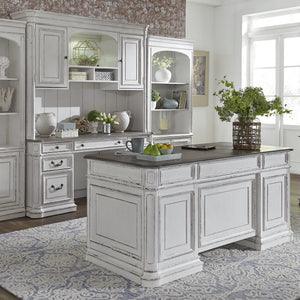 Magnolia Manor - 5 Piece Home Office Set (Complete Desk) - Antique White