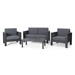 Acacia Wood Loveseat And Coffee Table Set With Cushions