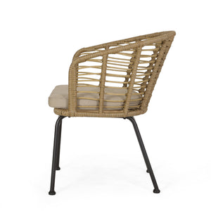 Randy - Modern Wicker Chair With Water Resistant Cushions - Brown / Beige