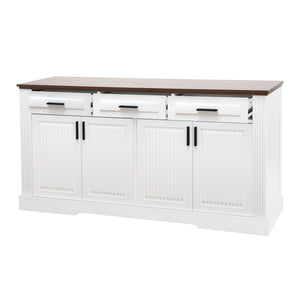 Fluted Sideboard Buffet Cabinet With 4 Doors And 3 Drawers