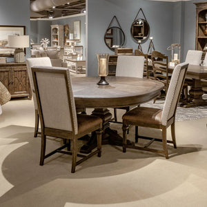 Paradise Valley - 5 Piece Pedestal Table Set (Upholstered Side Chairs) - Saddle Brown