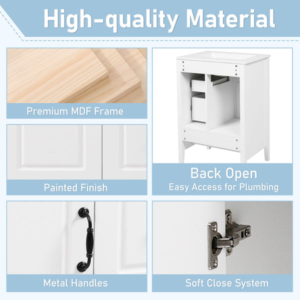 Freestanding Bathroom Vanity With Sink, Soft Closing Cabinet And Drawers - White