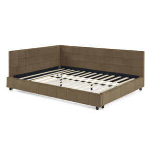 Storage Upholstered Tufted Bed Frame With Backrest And Armrests