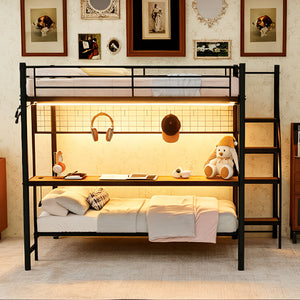 Bunk Bed With Built In Desk And LED Lighting