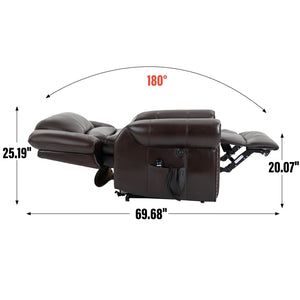 Power Lift Recliner Chair Heat Massage Dual Motor Infinite Position With USB Ports - Antique Brown