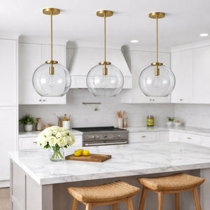 Gleam - Single Light Pendant Lamp With Clear Globe Satin - Antique Brass / Clear / Gold
