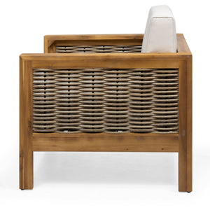 Outdoor Acacia Wood Club Chair With Wicker Accents