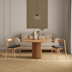 Raven - Stacking Sculpted Oak Dining Chair - Warm Natural Brown / Black