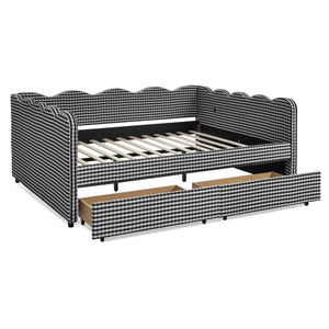 Gingham Daybed & USB Charging Port, Wave Shaped Design