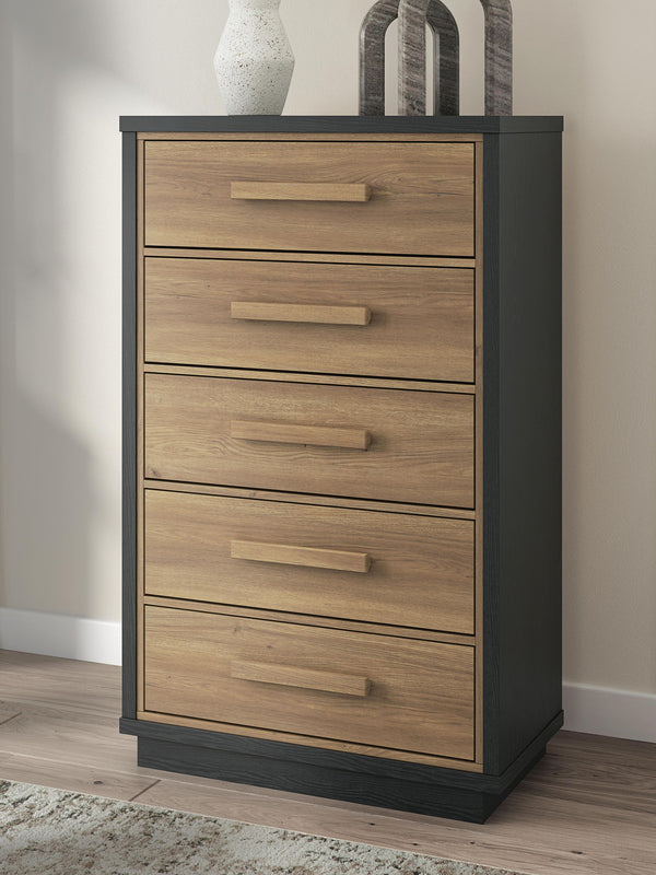 Kozmour - Five Drawer Chest - Black / Brown