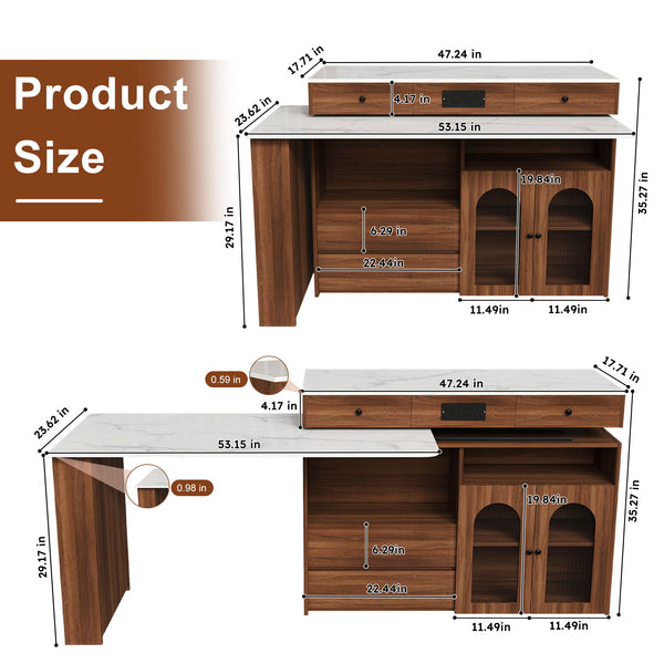 Kitchen Island With Extendable & Rotating Table