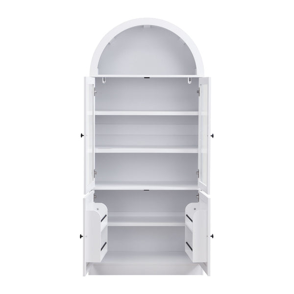 Tall Arched Top Storage Cabinet With 5 Tier Shelves, Soft Close Hinges
