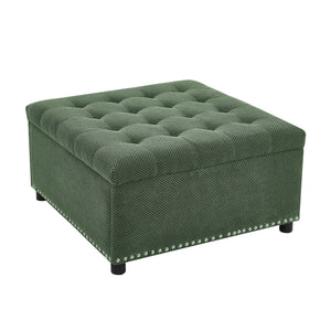 Square Tufted Storage Ottoman With Nailhead Trim