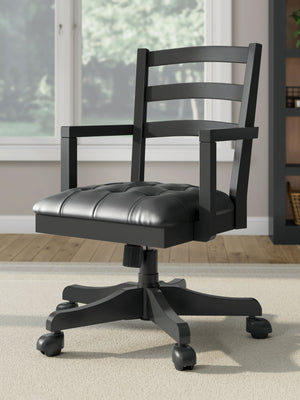Wildenauer - 4 Pc. - Home Office Desk And Return, Swivel Desk Chair, Bookcase - Brown / Black
