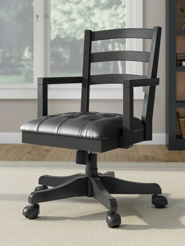 Wildenauer - 4 Pc. - Home Office Desk And Return, Swivel Desk Chair, Bookcase - Brown / Black