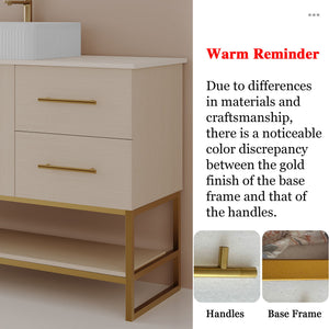 Bathroom Vanity With Vessel Sink Accent Free Standing Cabinet - Ameican White Oak / Gold / White