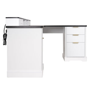 Fluted L-Shaped Desk With Charging Station & Storage Cabinet