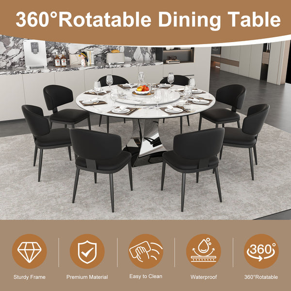 Round Dining Table With 6 Chairs Set - Silver