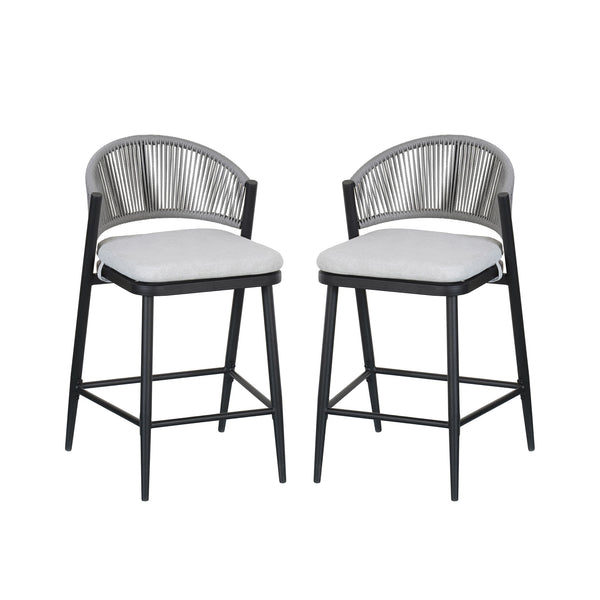 Outdoor 26" Counter Height Metal Frame Counter Stools With Scallop Shaped Backrest & Water Resistant Cushions