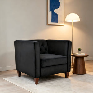 Button Tufted Accent Chair, Square Arms