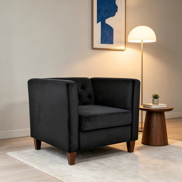 Button Tufted Accent Chair, Square Arms