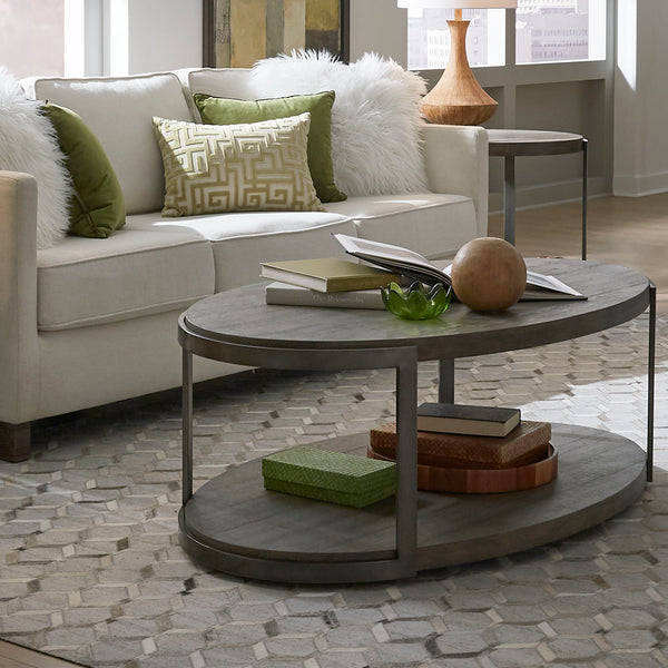 Modern View - 3 Piece Table Set (1 Oval Cocktail Table 2 End Tables) - Gauntlet Gray