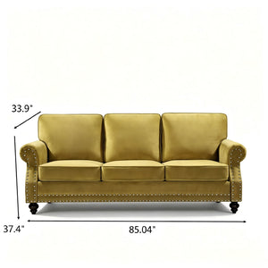 3 Seater Sofa With Nailhead Trim And Turned Legs For Living Room